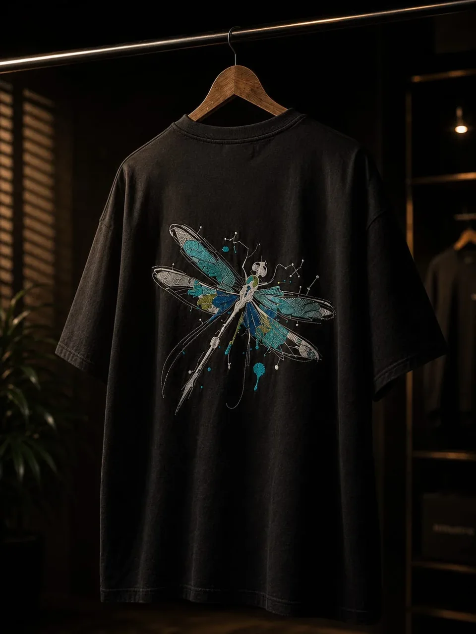 Lunar Flight Embroidered Down Shoulder Over sized Tee